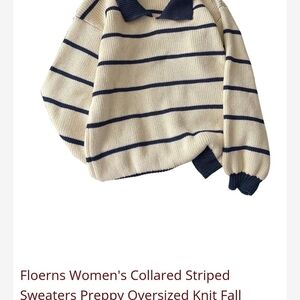 Floerns Collared Striped Sweaters Preppy Oversized Knit Fall Pullover Sweater